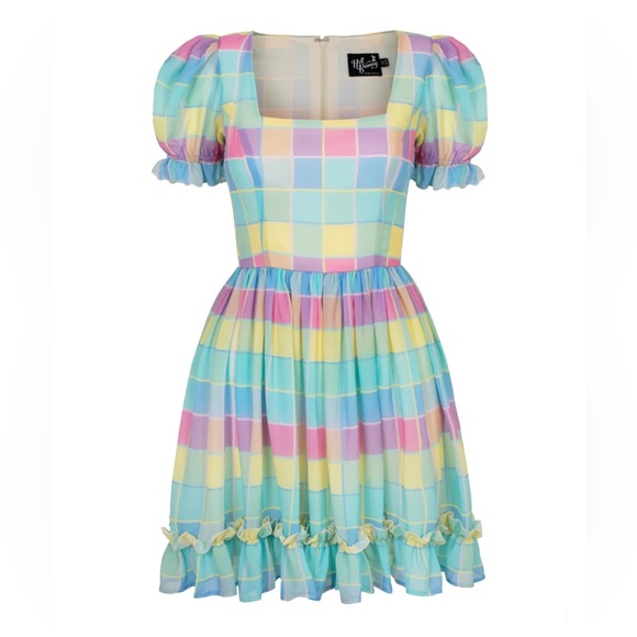 Hell Bunny Dresses & Skirts - NWT 4X Hell Bunny Skye Mini Dress Pastel Rainbow Gingham Checkered Print